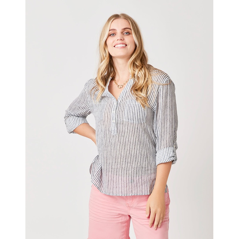 Carve Designs Dylan Guaze L/S Shirt-Navy Milos Stripe