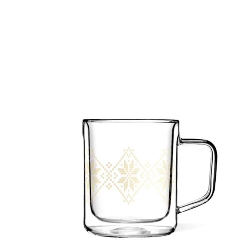 Corkcicle 12 oz Glass Mug Set-Gold Fairisle
