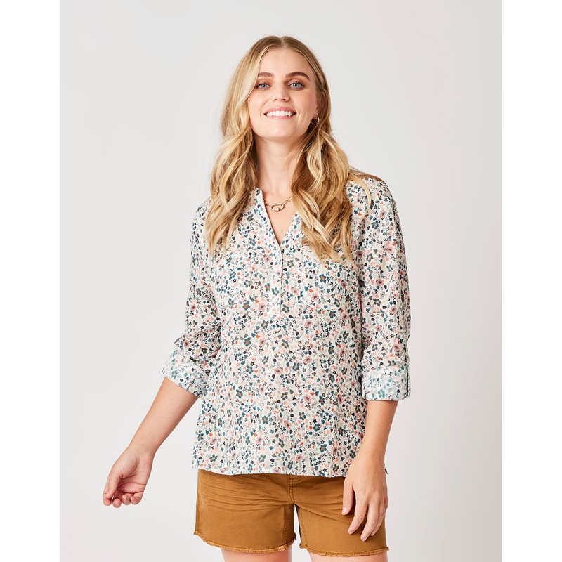 Carve Designs Dylan Guaze L/S Shirt-Cloud Folk Floral