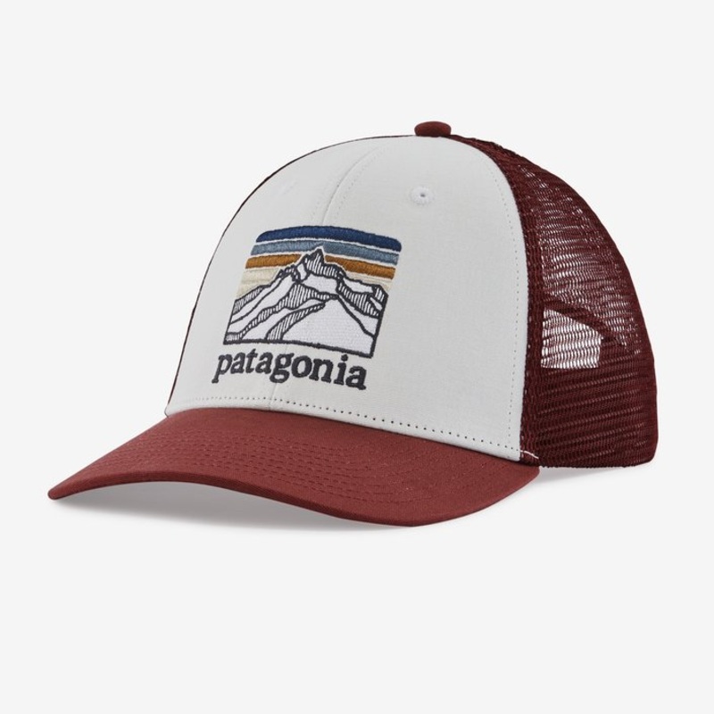 Patagonia Line Logo Ridge LoPro Trucker Hat-White w/Sequoia Red