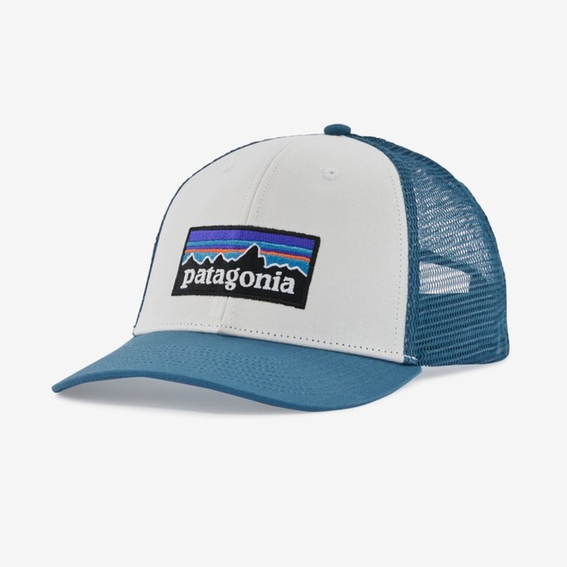 Patagonia P-6 Logo LoPro Trucker Hat-White w/Wavy Blue