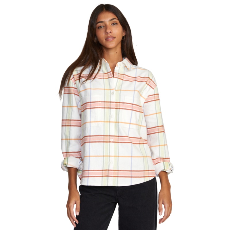 RVCA Rush Flannel L/S Shirt-Whisper White