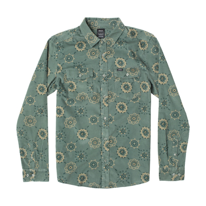 RVCA Warm Sands Cord L/S Shirt-Balsam Green