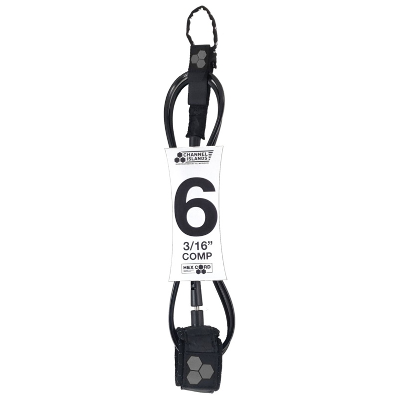 Channel Islands Comp Hex Cord Leash-Black-6′ x 3/16″