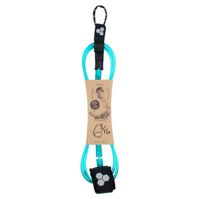 Channel Islands Dane Comp Leash-Black/Turquoise-6′ x 3/16″