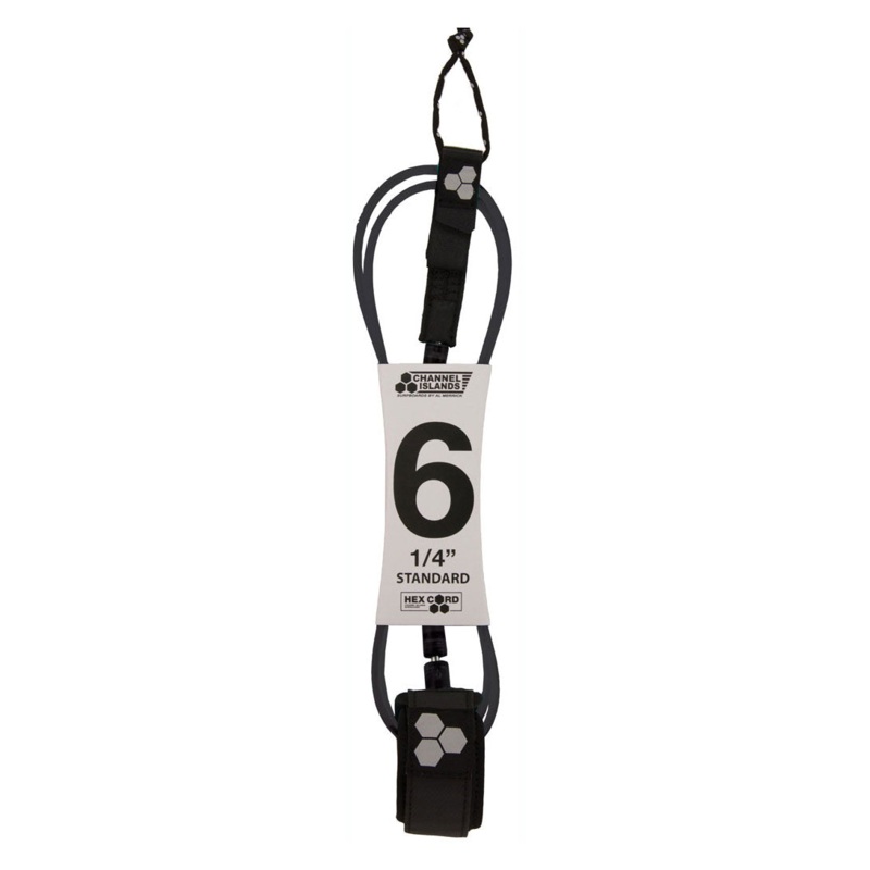 Channel Islands Standard Hex Cord Leash-Black-6′ x 1/4″