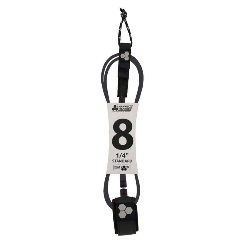 Channel Islands Standard Hex Cord Leash-Black-8′ x 1/4″