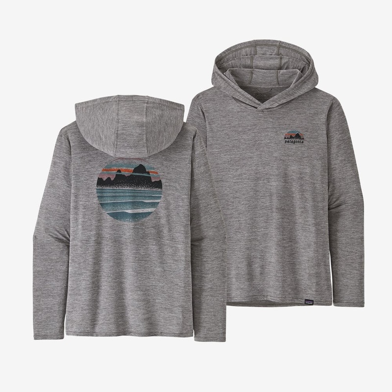 Patagonia Cap Cool Daily Graphic Hooded L/S Tee-Skyline Stencil: Feather Grey