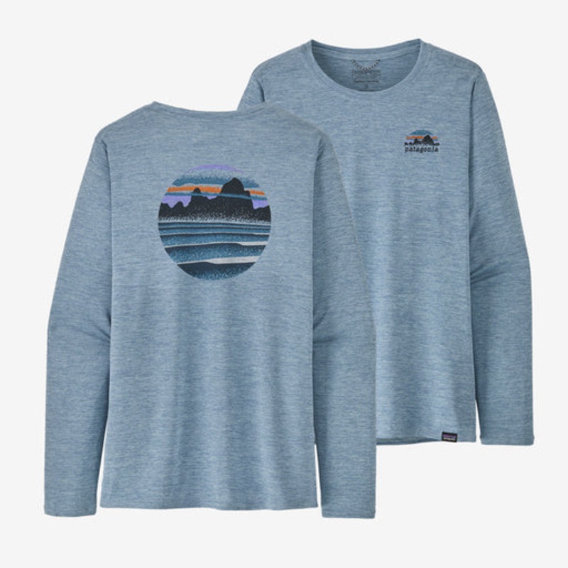 Patagonia Cap Cool Daily Graphic L/S Tee-Skyline Stencil: Steam Blue X-Dye