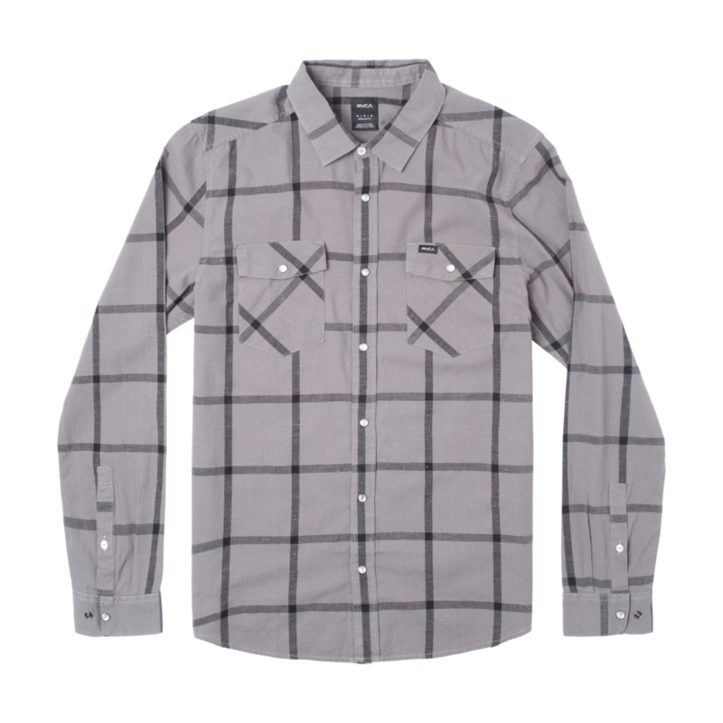 RVCA Neps Plaid L/S Shirt-Smoke