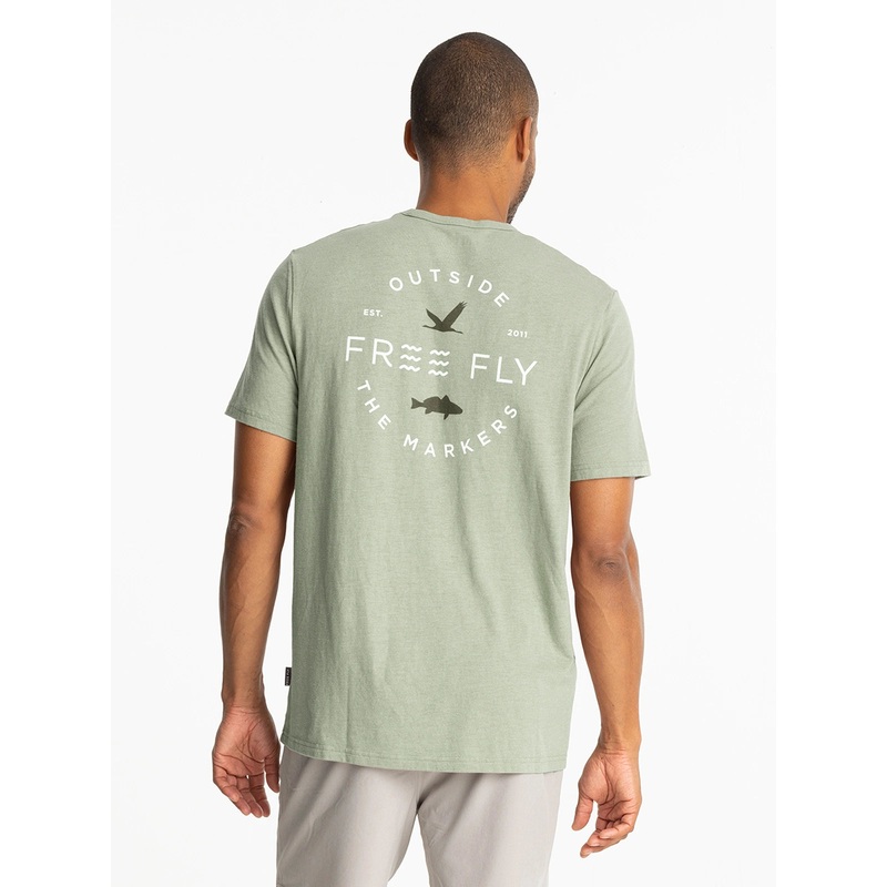 Free Fly Channel Markers Pocket Tee-Heather Desert Sage