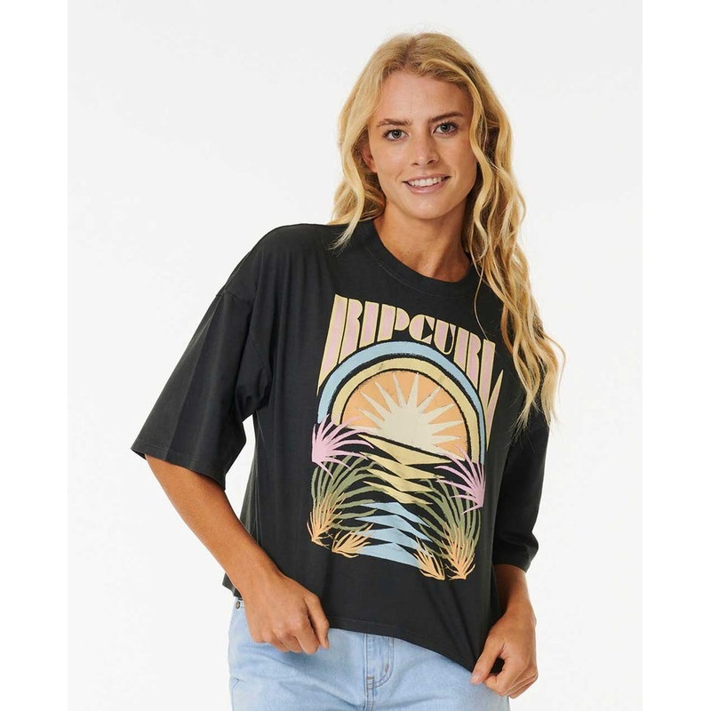 Rip Curl Glow Heritage Crop Tee-Washed Black