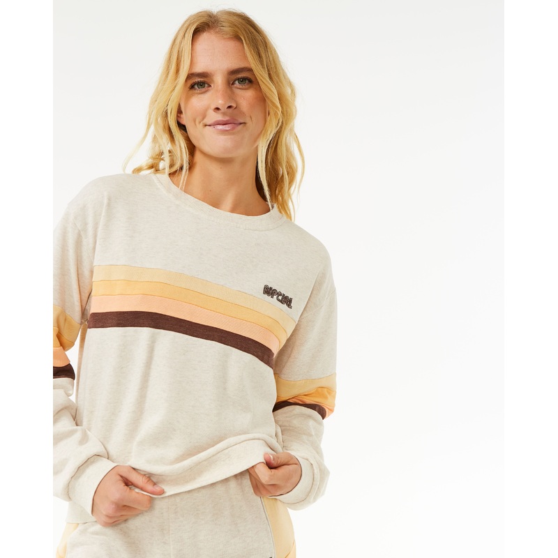 Rip Curl Surf Revival Panelled Crew Sweatshirt-Oatmeal Marle