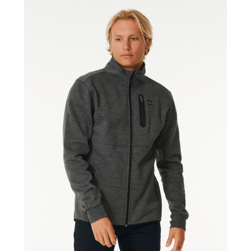Rip Curl Anti Series Departed Zip Crew Jacket-Charcoal Marle