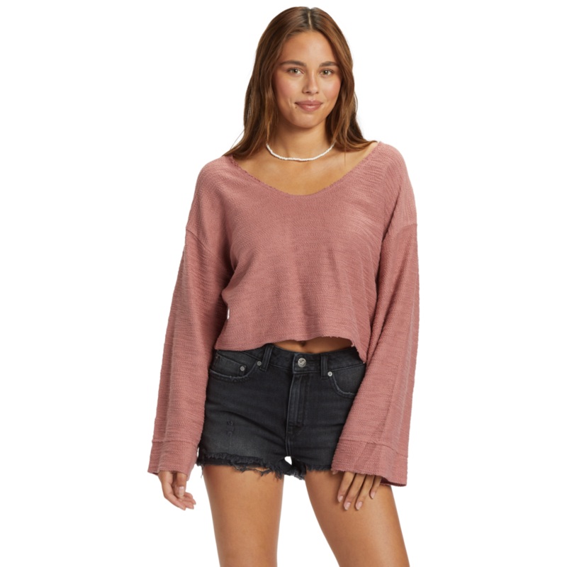 Roxy Made For You V-Neck L/S Shirt-Ash Rose