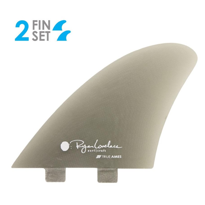 True Ames Lovelace Piggyback FCS Keel Fiberglass Twin Fin Set-Smoke