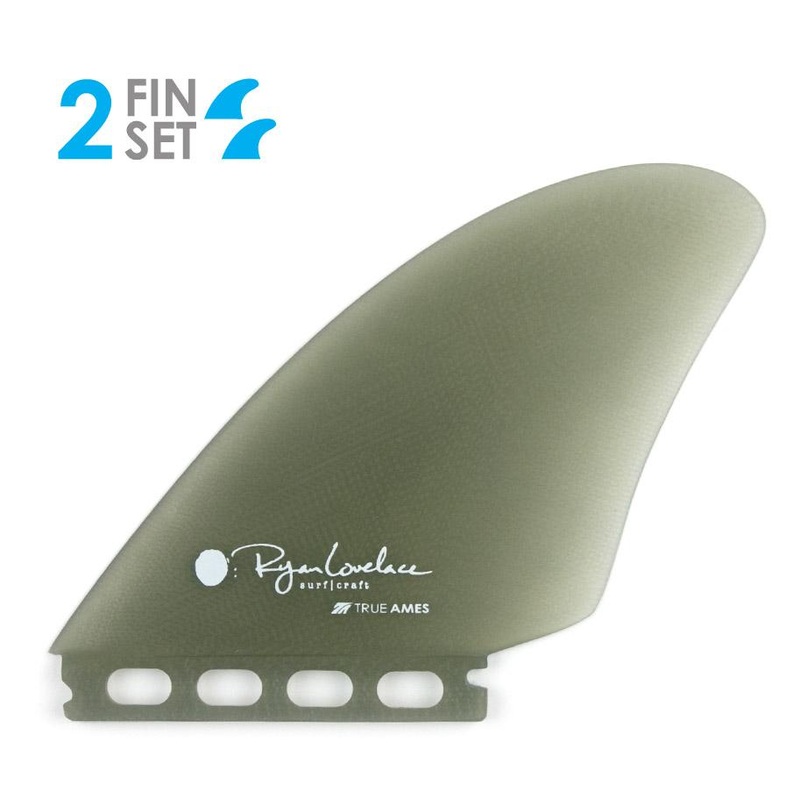 True Ames Lovelace Piggyback Futures Keel Fiberglass Twin Fin Set-Smoke