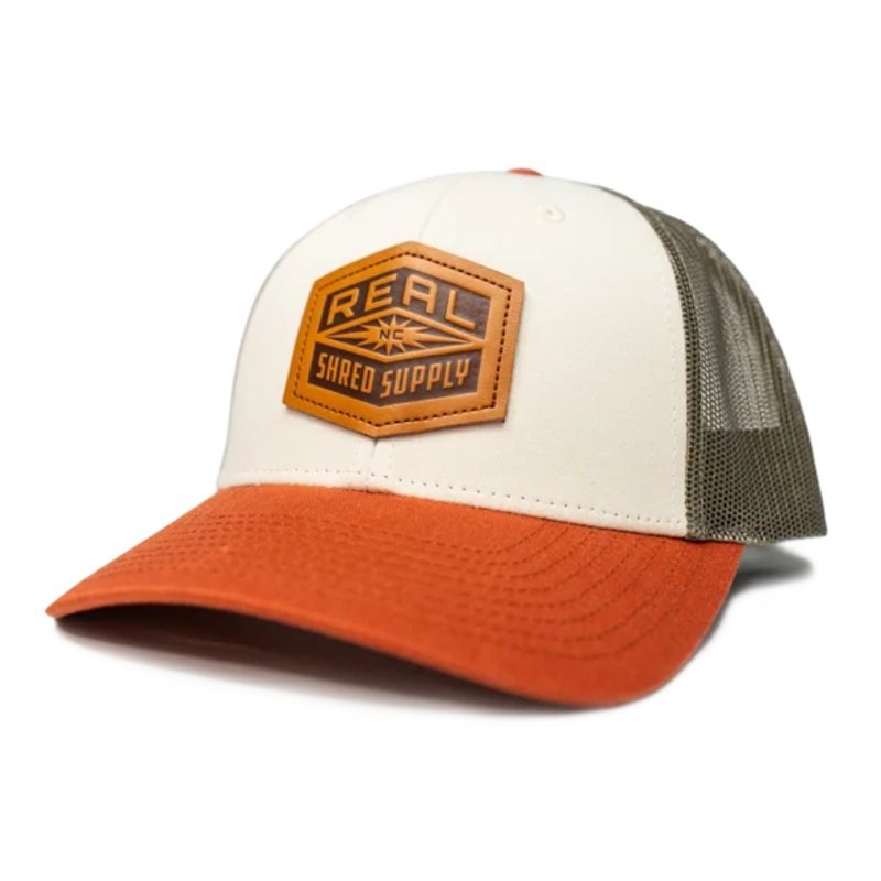 REAL Shred Supply Leather Badge Hat-Cream/Loden/Dark Orange