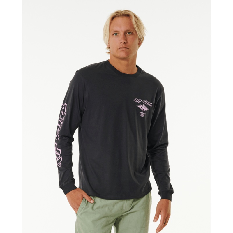 Rip Curl Fade Out Icon L/S Tee-Black/Purple