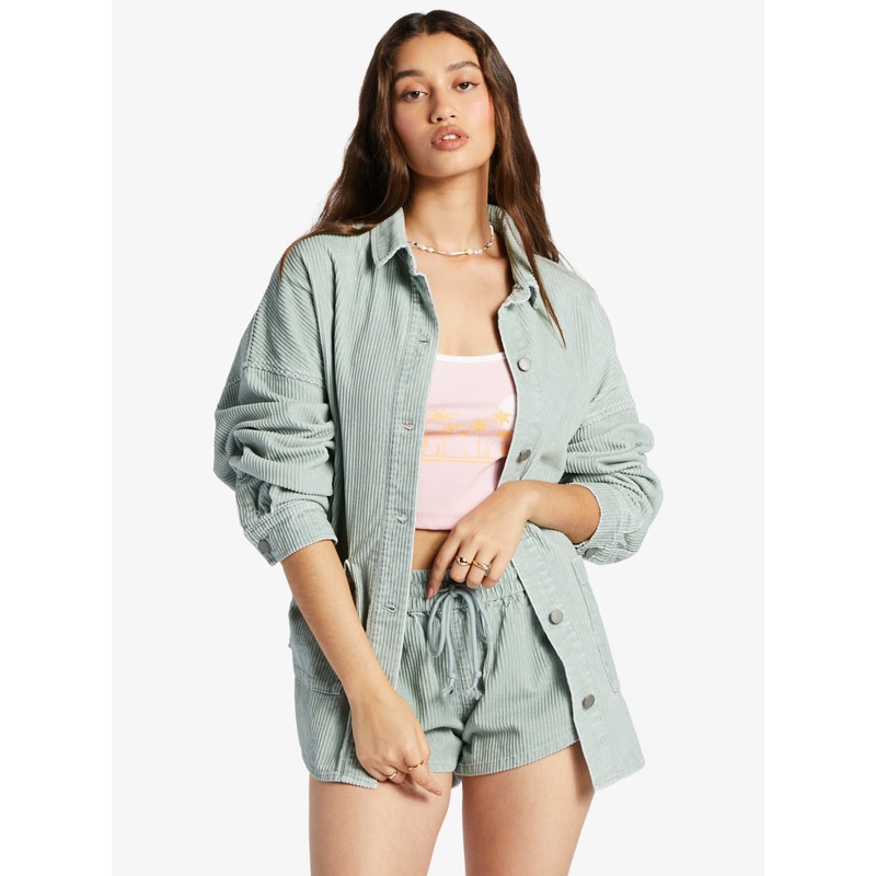 Roxy Kick Back Washed Cord L/S Shirt-Blue Surf