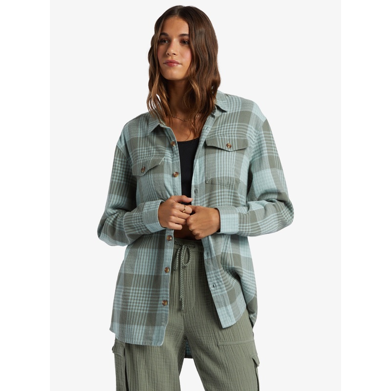 Roxy Let It Go Flannel L/S Shirt-Blue Surf Hallo Plaid