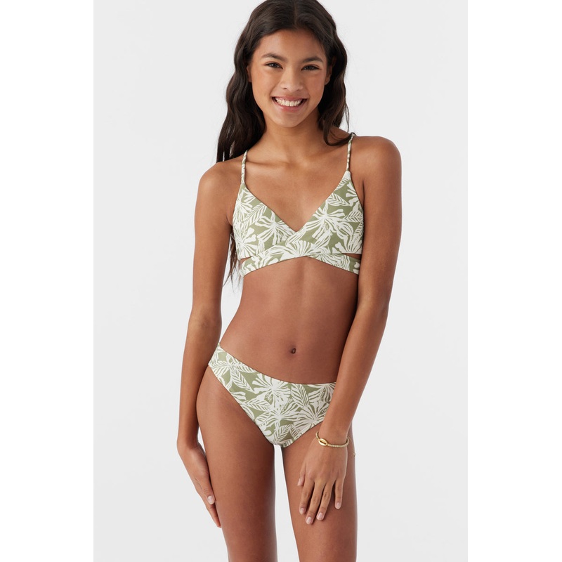 O’Neill Girls Halfmoon Tropical Wrap Top Bikini-Oil Green