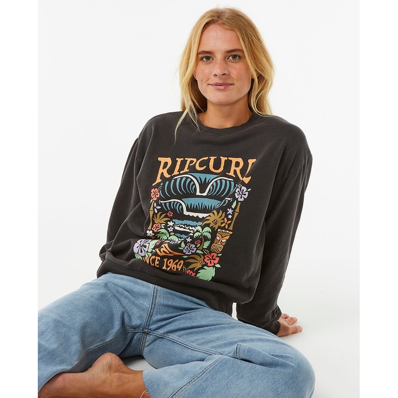 Rip Curl Tiki Tropic Relaxed Crew Sweatshirt-Washed Black