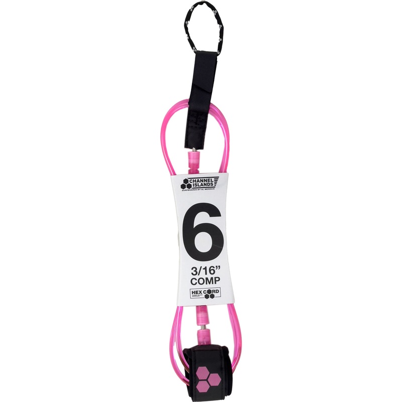 Channel Islands Comp Hex Cord Leash-Blk/Pink-6′ x 3/16″