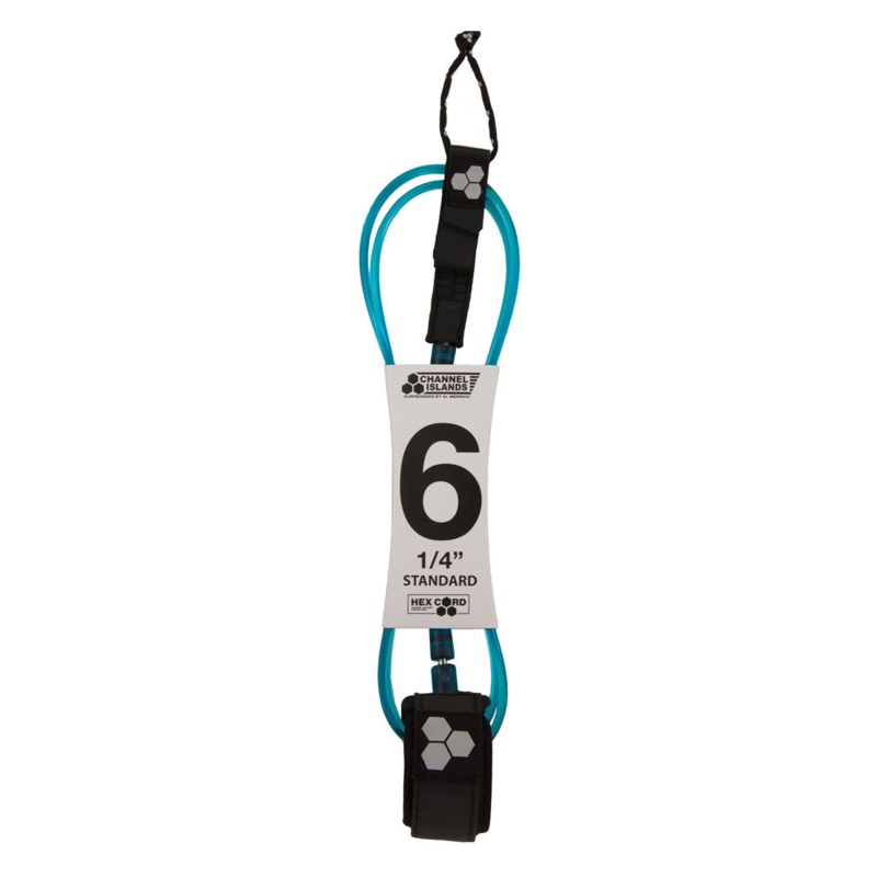 Channel Islands Standard Hex Cord Leash-Black/Blue-6′ x 1/4″