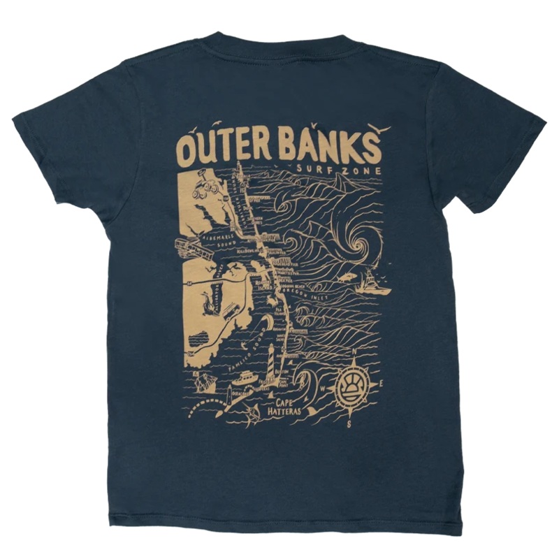 REAL Outer Banks Map Kids Tee-Harbor Blue