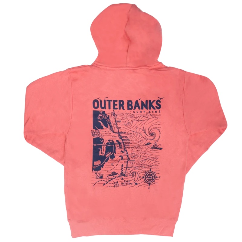 REAL Outer Banks Map Wmn’s Hooded Sweatshirt-Island Red