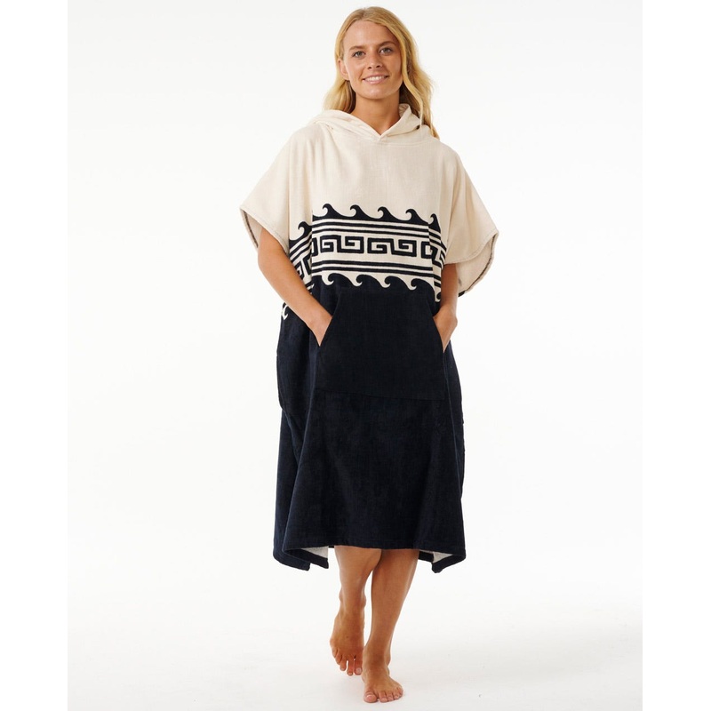 Rip Curl Mixed Hooded Poncho-Black/Oatmeal
