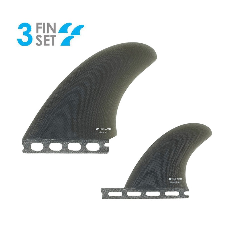 True Ames High Pro Twin + Trailer Futures Fiberglass Fin Set-Smoke
