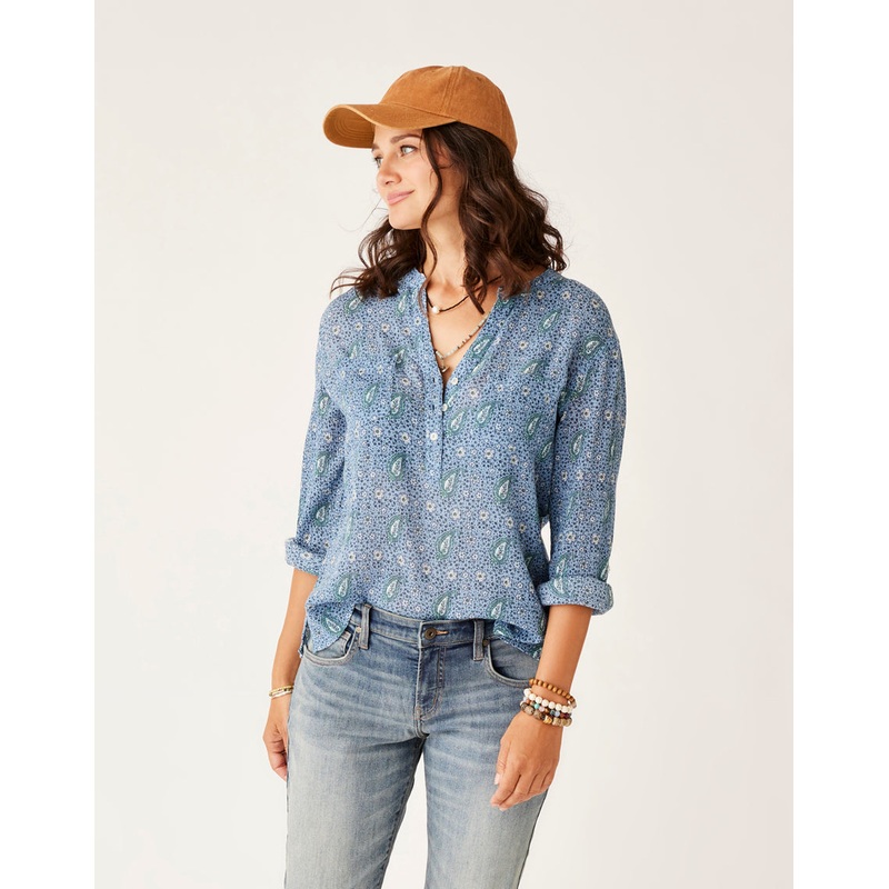 Carve Designs Dylan Gauze L/S Shirt-Storm Paisley