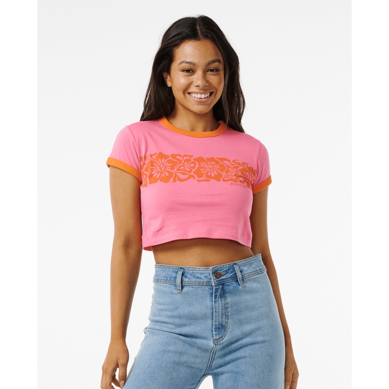 Rip Curl Hibiscus Heat Baby Tee-Pink