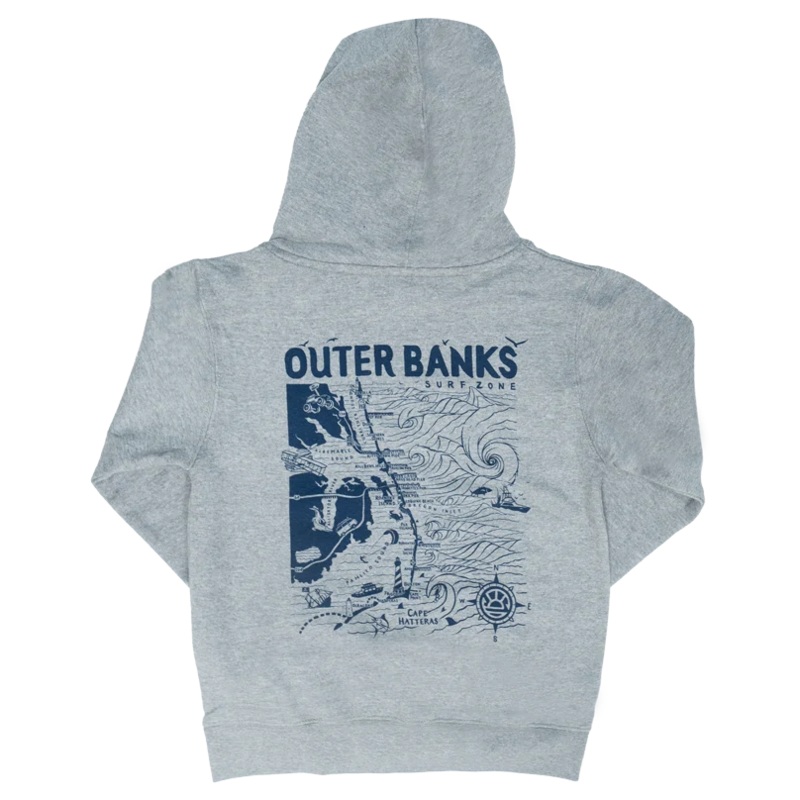 REAL Outer Banks Map Kids Hooded Sweatshirt-Carbon Grey