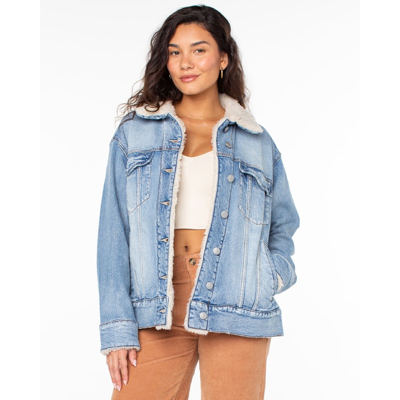 Roxy So Amped With Sherpa Jacket-Bleached Blue