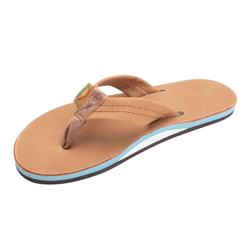 Rainbow Women’s Single Layer 1″ Strap Sandal-Premier Tan w/Blue