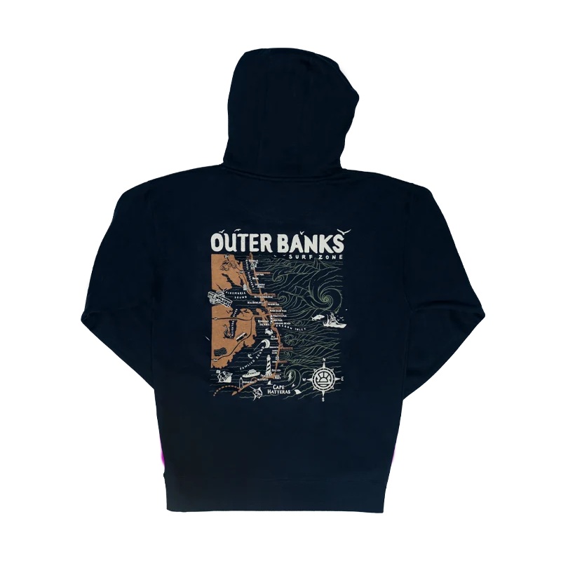 REAL Outer Banks Map Hooded Sweatshirt-Navy