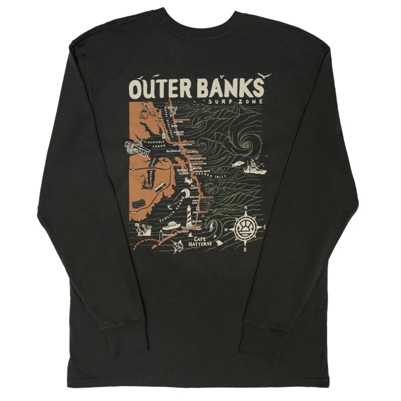 REAL Outer Banks Map L/S Tee-Vintage Black