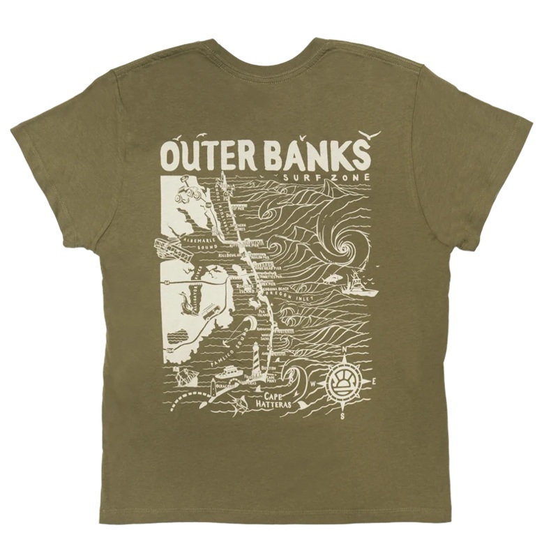 REAL Outer Banks Map Wmn’s Boyfriend Tee-Military Green