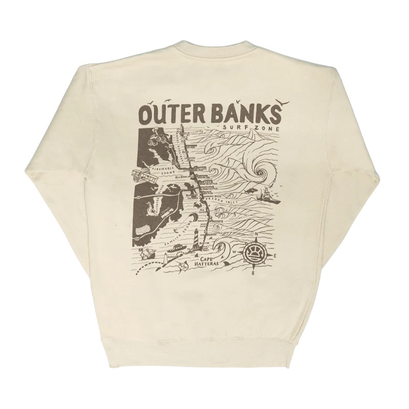REAL Outer Banks Map Wmn’s Crew Sweatshirt-Bone