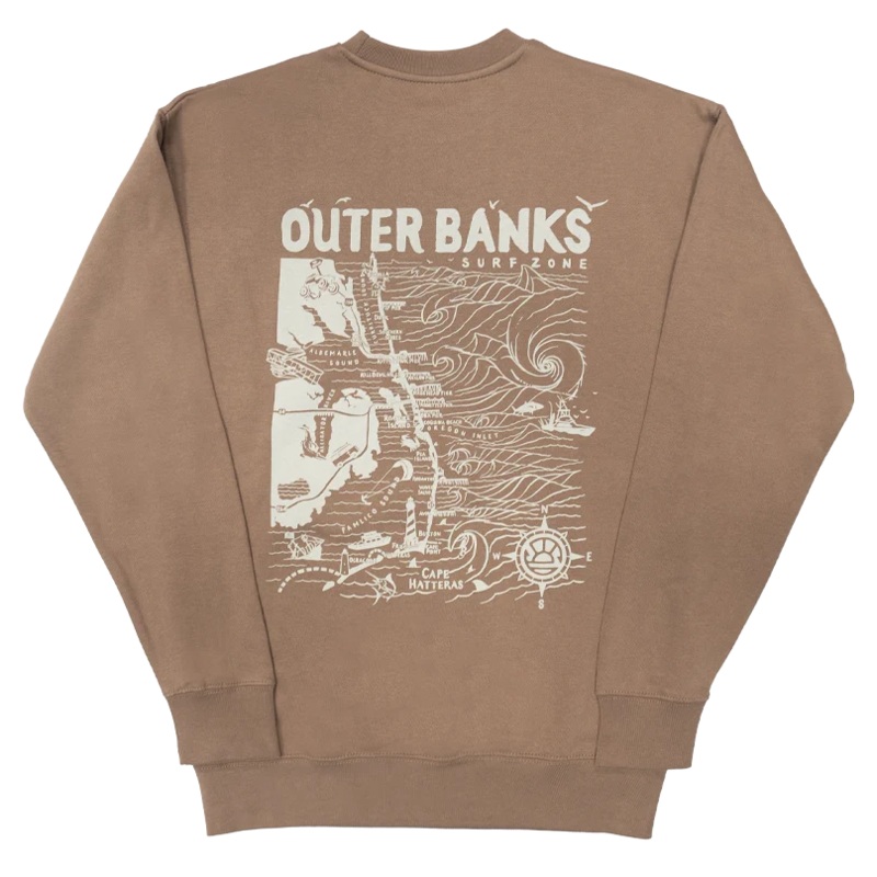 REAL Outer Banks Map Wmn’s Crew Sweatshirt-Latte