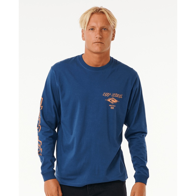 Rip Curl Fade Out Icon L/S Tee-Washed Navy