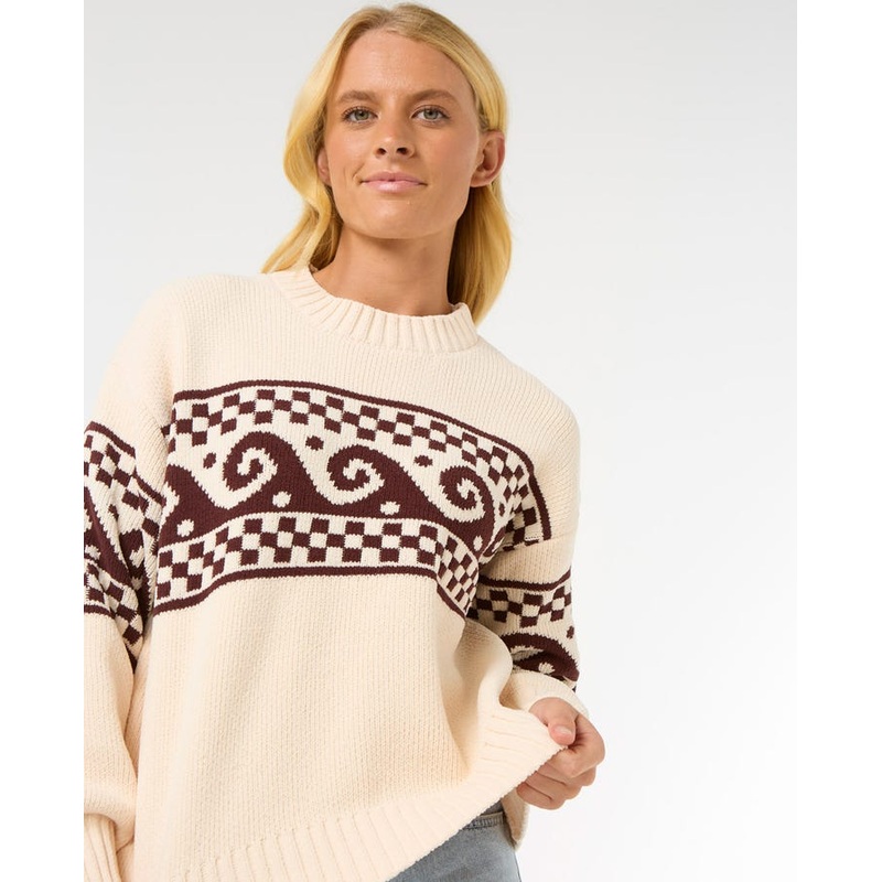 Rip Curl Soleil Knit Crew Sweater-Brown/Off White