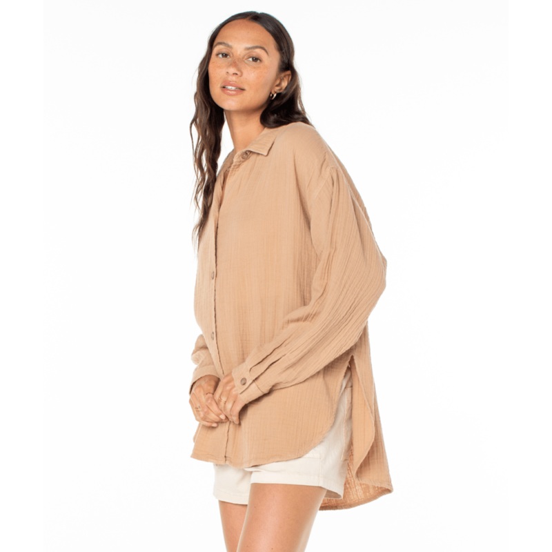 Roxy Morning Time L/S Shirt-Praline Sol Stamp Emby