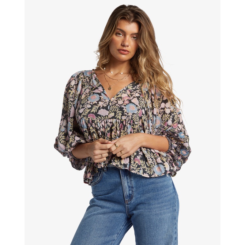 Billabong Adore You Blouse L/S Shirt-Black Sands