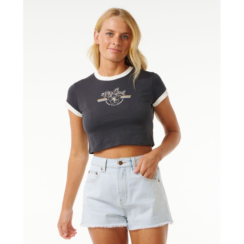Rip Curl Archive Ringer Baby Tee-Washed Black