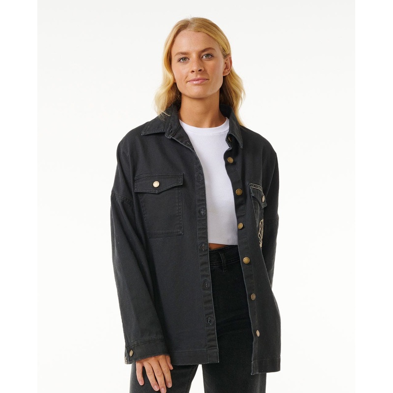 Rip Curl Soleil Embroidered Denim Jacket-Washed Black