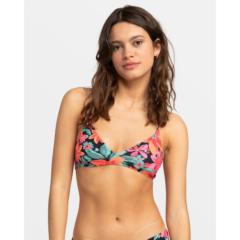 Roxy PT Beach Classics Strappy Bra Top-Anthracite Floral Fiesta Big